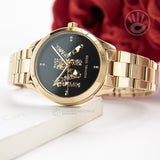 Michael Kors Runway Quartz Black Dial Gold Steel Strap Watch For Women - MK6682