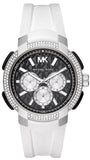 Michael Kors Sidney Multifunction Black Dial White Silicone Strap Watch For Women - MK6947