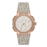 Michael Kors Sidney Chronograph White Dial Beige Leather Strap Watch For Women - MK6949