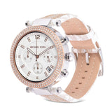 Michael Kors Parker Chronograph White Dial Two Tone Leather Strap Watch For Women - MK6950