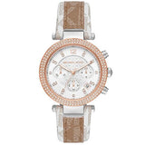 Michael Kors Parker Chronograph White Dial Two Tone Leather Strap Watch For Women - MK6950