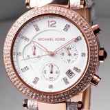 Michael Kors Parker Chronograph White Dial Two Tone Leather Strap Watch For Women - MK6951