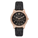 Michael Kors Tibby Multifunction Black Dial Black Leather Strap Watch For Women - MK6968