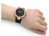 Michael Kors Parker Chronograph Black Dial Black Leather Strap Watch For Women - MK6984