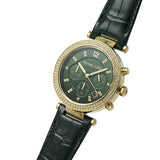 Michael Kors Parker Chronograph Green Dial Green Leather Strap Watch For Women - MK6985