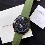 Michael Kors Cunningham Chronograph Black Dial Green Rubber Strap Watch For Men - MK7165