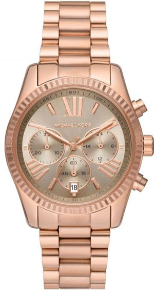 Michael Kors Lexington Chronograph Grey Dial Rose Gold Steel Strap Watch For Women - MK7217