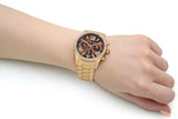 Michael Kors Lexington Chronograph Brown Dial Gold Steel Strap Watch For Women - MK7276