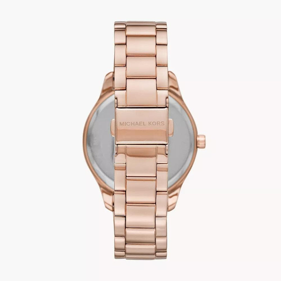 Michael Kors Runway Three-Hand Silver Dial Rose Gold Steel Strap Watch for Women - MK7473