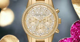 Michael Kors Ritz Chronograph Gold Dial Gold Steel Strap Watch For Women - MK7310