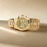 Michael Kors Runway Chronograph Gold Dial Gold Steel Strap Watch For Women - MK7323