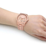 Michael Kors Runway Chronograph Rose Gold Dial Rose Gold Steel Strap Watch For Women - MK7324