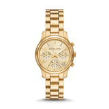 Michael Kors Runway Chronograph Gold Dial Gold Steel Strap Watch For Women - MK7326