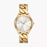 Michael Kors Runway Three-Hand White Dial Gold Steel Strap Watch for Women - MK7472