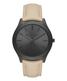 Michael Kors Slim Runway Black Dial Beige Leather Strap Watch For Men - MK8510