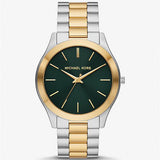 Michael Kors Slim Runway Quartz Green Dial Two Tone Steel Strap Watch for Women - MK9149