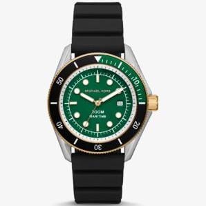 Michael Kors Maritime Analog Green Dial Black Silicone Strap Watch for Men - MK9158