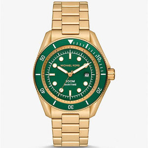 Michael Kors Maritime Analog Green Dial Gold Steel Strap Watch for Men - MK9162