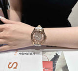 Michael Kors Runway Three Hand Quartz Gold Dial Brown Leather Strap Watch For Women - MK6999