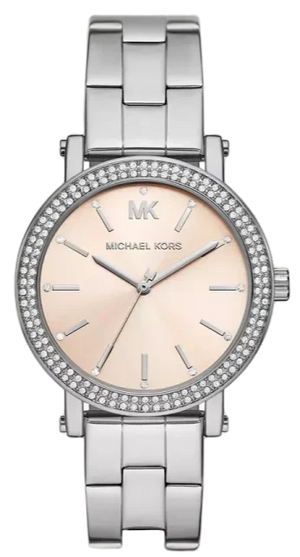 Michael Kors Corey Three Hand Pink Dial Silver Steel Strap Watch for Women - MKO1050