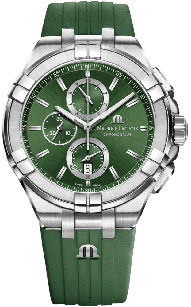 Maurice Lacroix Aikon Chronograph Green Dial Green Rubber Strap Watch for Men  - AI1018-SS000-630-5