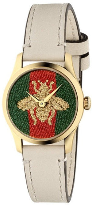 Gucci G Timeless Quartz Red & Green Dial Beige Leather Strap Watch For Women - YA1265009