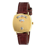 Gucci Grip Quartz Gold Dial Maroon Leather Strap Watch For Women - YA157402