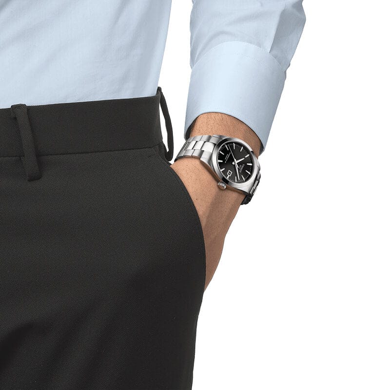 Tissot Gentleman Powermatic 80 Silicium Black Dial Silver Steel Strap Watch For Men - T127.407.11.051.00