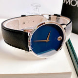 Movado Museum Classic Blue Dial Black Leather Strap Watch for Men - 0607197