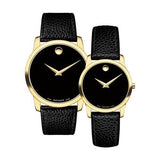 Movado Museum Black Dial Black Leather Strap Watch For Men - 0607014