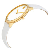 Movado 70th Anniversary Limited Edition White Dial White Leather Strap Watch For Women - 0607138