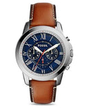 Fossil Grant Chronograph Blue Dial Brown Leather Strap Watch for Men - FS5210