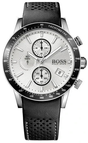 Hugo Boss Rafale Chronograph Quartz Silver Dial Black Leather Strap Watch For Men - 1513403