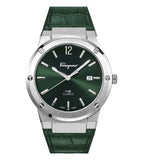 Salvatore Ferragamo F-80 Classic Green Dial Green Leather Strap Watch for Men - SFDT00119