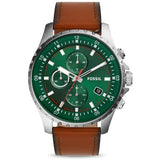 Fossil Dillinger Luggage Chronograph Green Dial Brown Leather Strap Watch for Men - FS5734