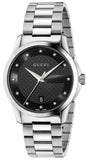 Gucci G Timeless Diamonds Black Dial Silver Steel Strap Watch For Men - YA126456