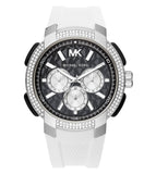 Michael Kors Sidney Multifunction Black Dial White Silicone Strap Watch For Women - MK6947