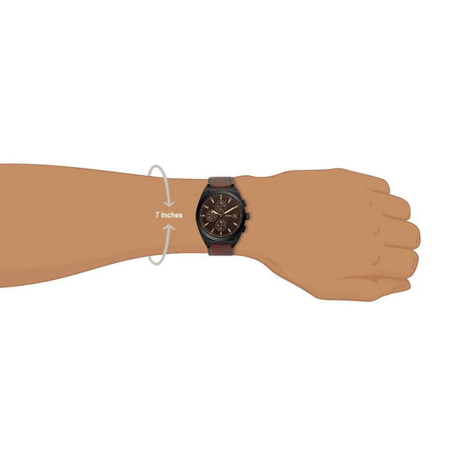 Brown wristwatch on wrist (7 inches)