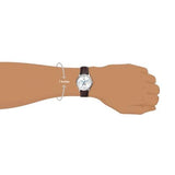 Wristwatch MP000000012255665 on wrist, brown leather strap, 7-inch wrist size.