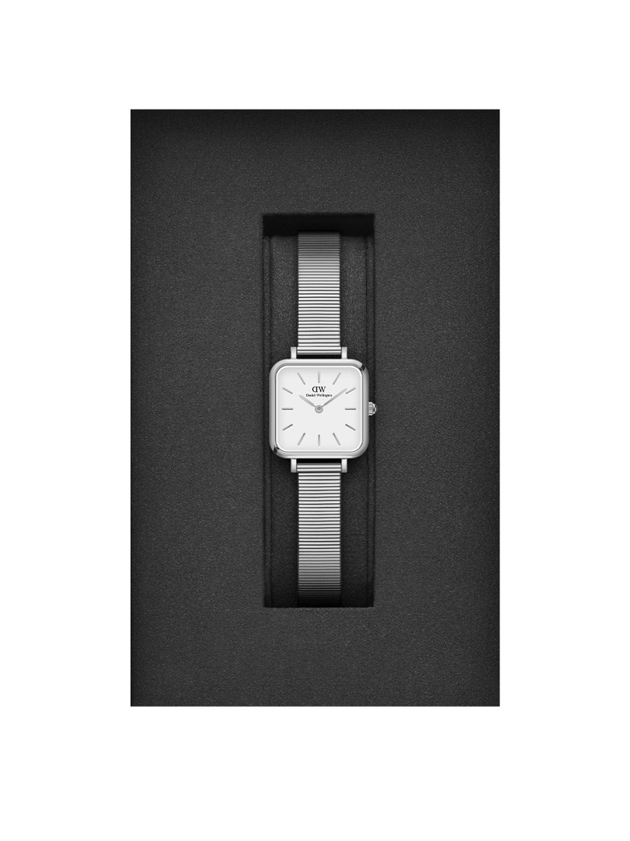 Daniel Wellington Quadro Studio White Dial Silver Mesh Bracelet Watch For Women - DW00100521