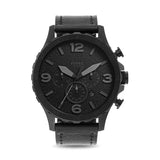 Fossil Nate Chronograph Black Dial Black Leather Strap Watch for Men - JR1354