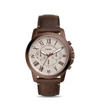 Fossil Grant Chronograph White Dial Brown Leather Strap Watch for Men - FS5344