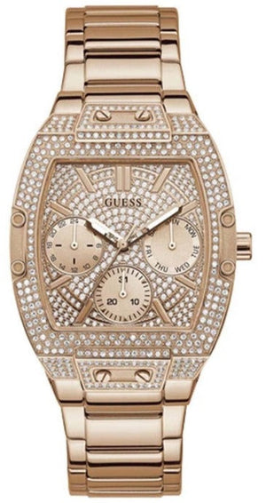 Guess Raven Diamonds Rose Gold Dial Rose Gold Steel Strap Watch for Women - GW0104L3