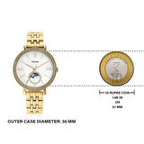 Fossil watch with 36mm case, next to a 10 rupee coin for size comparison.