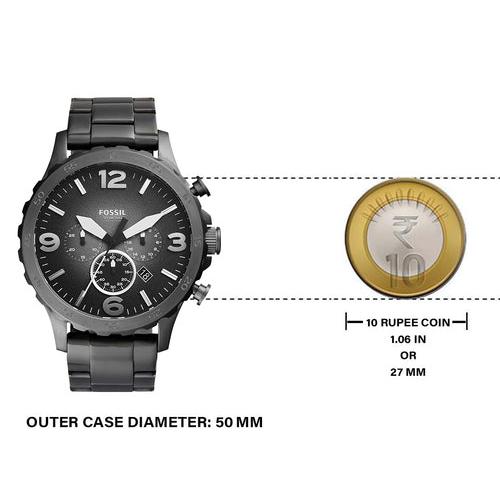 Fossil Nate Chronograph Gunmetal Dial Grey Steel Strap Watch for Men - JR1437