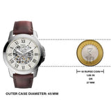 Fossil Grant Automatic Beige Skeleton Dial Brown Leather Strap Watch for Men - ME3099