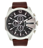 Diesel Mega Chief Black & Silver Round Dial Brown Leather Strap Watch For Men - DZ4290