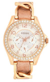 Fossil Riley White Dial Sand Leather Strap Watch for Women - ES3466