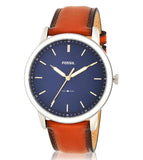 Fossil Minimalist Blue Dial Brown Leather Strap Watch for Men - FS5304