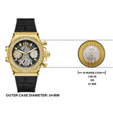 Guess watch with 34mm outer case, next to a 10 Rupee coin.